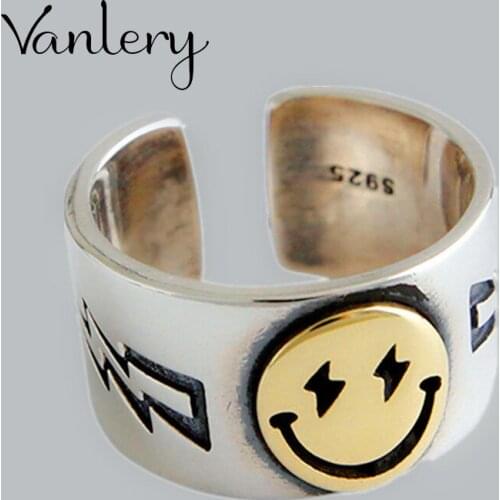 Wholesale Antique Silver Color Smile Face Rings For Women Statement Jewelry Finger Ring anillos mujer bijoux