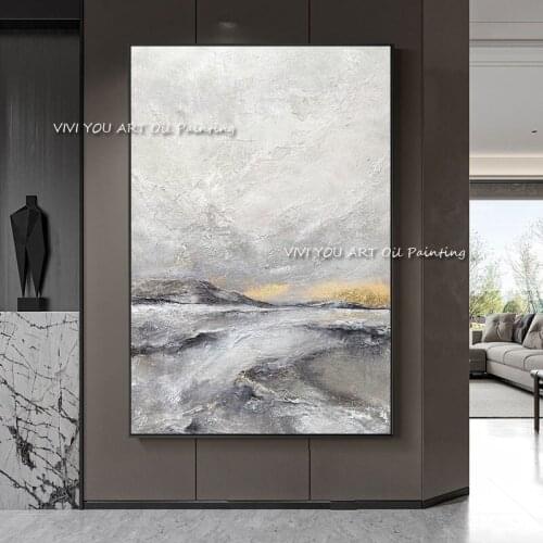 Original Abstract Art Grey Ocean Oil Painting 100% Handmade Posters Wall Art Canvas Pictures for Living Room Home Decoration