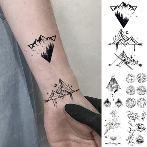 Waterproof Temporary Tattoo Sticker Cloud Mountain Ocean Deer Forest Moon Black Fake Tatto Arm Wrist Hand Tatoo Man Woman Child
