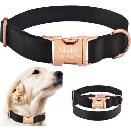 AiruiDog Personalized Dog Collar & Tag Black Fabric Free Engraved ID Name Small Large Pet Nylon Dog Collar Metal buckle Burable