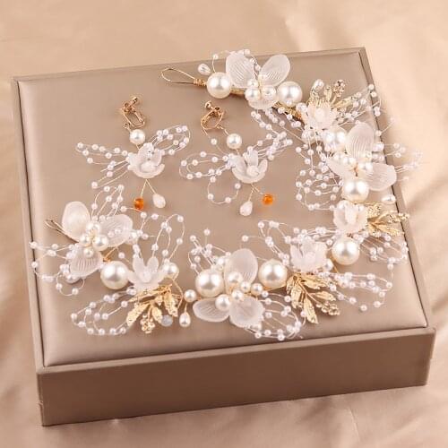 Girls Inlayed Pearl Headband Bride Headpiece Gold Leaves Crown Tiaras Wedding Jewellery Headwear Birthday Party
