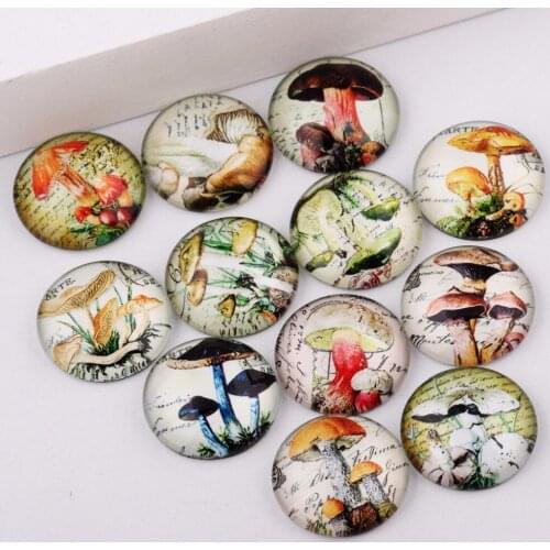 Reidgaller Mixed Round Dome Flatback Mushroom Photo Glass Cabochon 25mm 20mm 18mm 14mm 12mm 10mm for earrings necklace