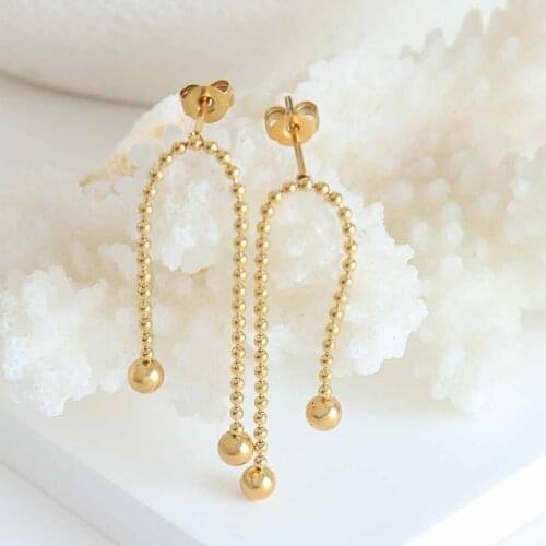 Fashion Asymmetric Stainless Steel Beaded Chain Dangle Earrings for Women Gold Tassel Earrings Ear Pins for Girls earring Gift