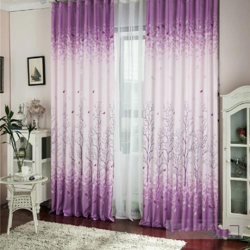 Modern style Thick Window Blackout Curtains Purple tree printed curtains for Living Room Bedroom Cortinas window decoration