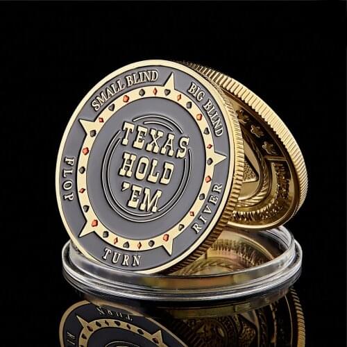 USA Texas Hold'Em Big Small Blind Flop Turn River Gold Plated Poker Card Guard Token Metal Coin Collection