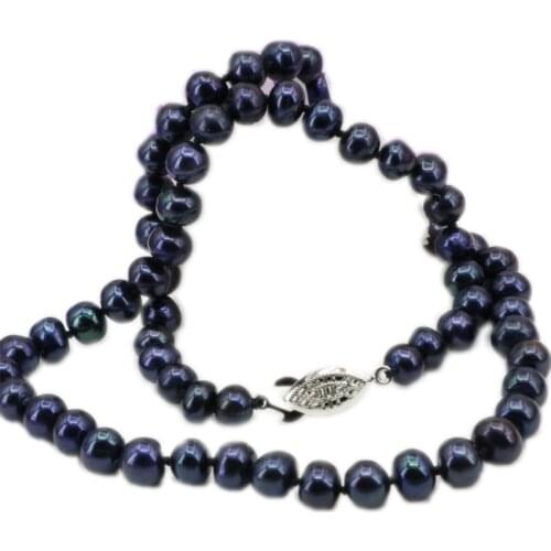 Trendy 2017 Necklace Pearl Jewelry Natural Freshwater Pearls Beads 7-8mm Nearround Black Choker Necklace For Women 18inch B3226