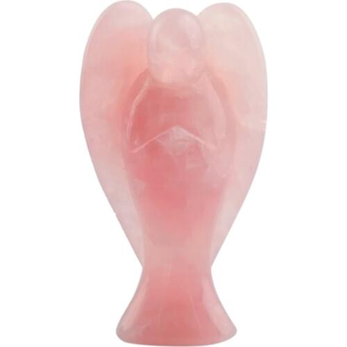 TUMBEELLUWA 3 inch Natural Rose Quartz Pocket Guardian Angel Figurine Statue,Reiki Healing Crystal