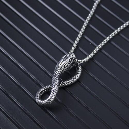 Vintage Mens Snake Necklace Pendant Stainless Steel Punk Street Style Stainless Steel Biker Snake Pendant Goth Accessories Chain