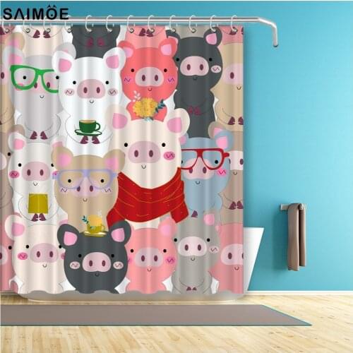 Cartoon Kids Bathroom Curtain Colorful Baby Pigs Waterproof Shower Curtain Polyester Fabric Bath Curtain Bathroom Shower Sets
