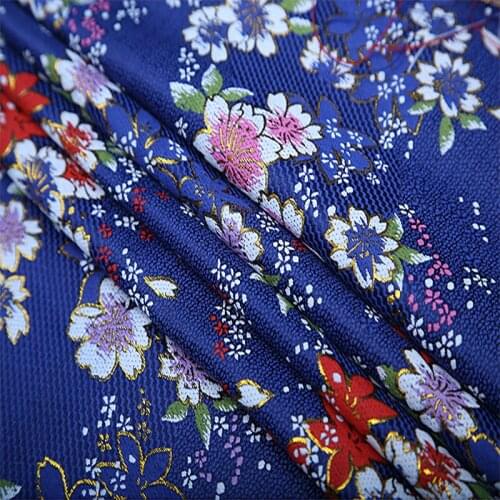 75cm width Japanese blue cherry Metallic Jacquard Brocade Fabric,3D jacquard yarn dyed fabric for clothing,bedding,chic bag DIY