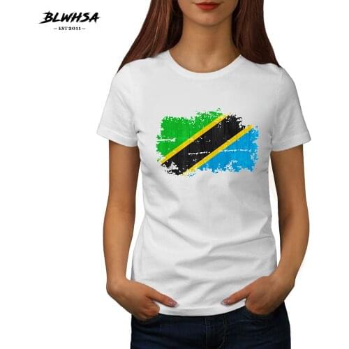 BLWHSA Nostalgic Style White T Shirt Women Tanzania Flag Printed Pure Cotton Short Sleeve O-neck Fashion Summer Leisure Top Tees