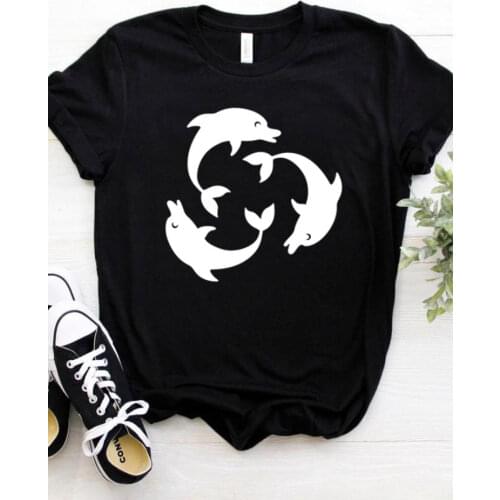 Women T Shirt Love Dolphin Print Tshirt Women Short Sleeve O Neck Loose T-shirt Ladies Causal Tee Shirt Clothes Tops