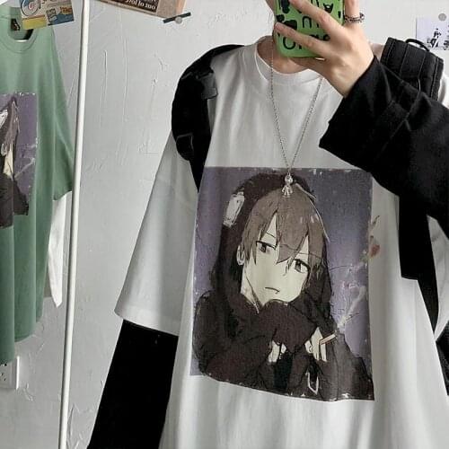 Women Casual Ins Wild Korean Style Trendy Clothes Fake Two Hip-hop Loose Shirts Anime Shirt Summer Best Seller Graphic T Shirts