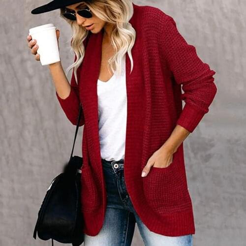 Women Knitted Cardigans Casual Long Sleeve Loose Coat 2021 Autumn Winter Plus Size Solid Pocket Sweater Outerwear свитер женский