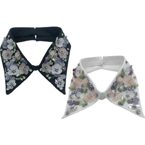 Women Elegant Sequins Floral Lapel False Collar Handmade Beaded Jewelry Detachable Necklace Choker Clothes Accessories