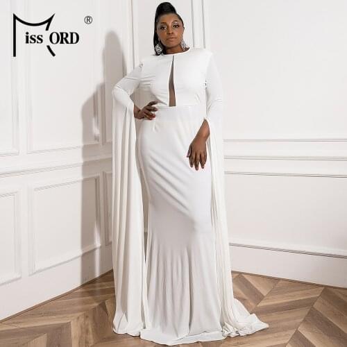 Missord 2021 Plus Size Long Sleeve Evening Party Oversize Dress Women Maxi Prom Hollow Out Elegant Floor Length White Dresses
