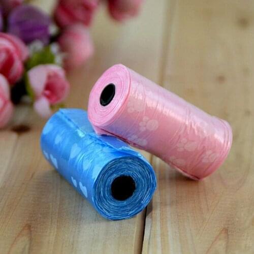 10 rolls=150pcs Degradable Pet Dog Waste Poop Bag With Paw Printing Doggy Bag Shit picking bags random colors on sale