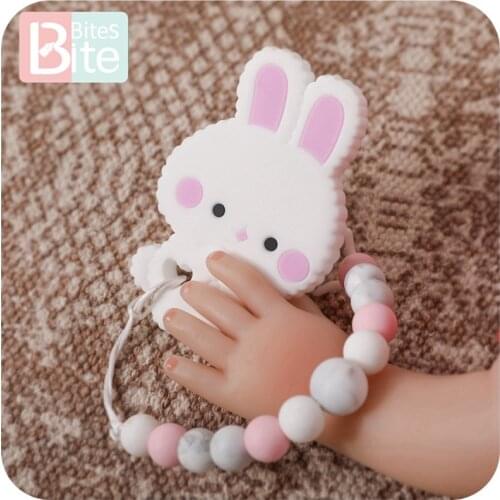 10pcs Tiny Rod Baby Teether Infant Bunny Rodent Teething Chewable Pacifier Chain Food Grade Silicone Baby Mobile Toys Nursing