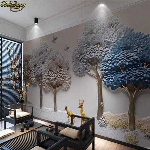 Custom 3D mural wall paper Embossed Fortune Tree Elk Background Wall decoration painting photo wallpaper for walls 3 d