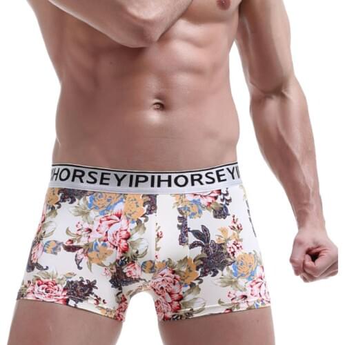 4pcs/lot High quality Mens Leopard print pants ice silk printed sexy underwear fashion shorts breathable abdominal boxers shorts