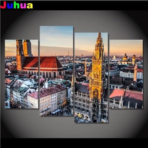 4 pcs set Munich Germany Bavaria 5d diy diamond painting full drill mosaic landscape diamond stitch embroidery gift home decor