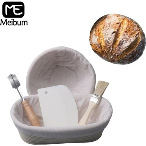 Meibum 5Pcs Bread Fermentation Rattan Basket Baguette Banneton Brotform Proofing Proving Baskets Dough Knife Brush Scraper