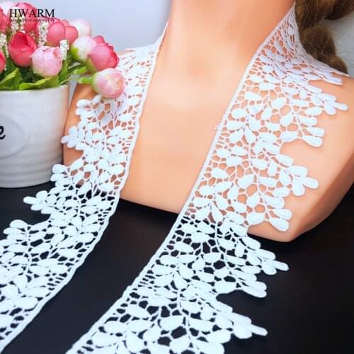 5yard 6.6cm leaf flower white african lace fabric ribbon trim wedding decoration hat pillow skirt accessories DIY full dress sew
