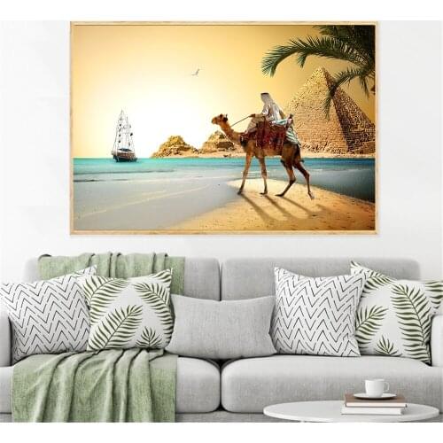 5D DIY Diamond Painting Camels Egypt Cairo Pyramid Palms Sunset Cross Stitch Kits Mosaic Embroidery Full Square Drill Home Decor