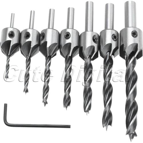 7pcs Drilling Accessory HSS 5 Flute Countersink Drill Bit Set Reamer Woodworking Chamfer Power Tools High Carbon Steel 3mm-10mm