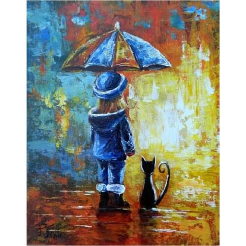 DIY diamond embroidery Umbrella girl and cat 5D diamond painting cross stitch square rhinestone mosaic home decoration