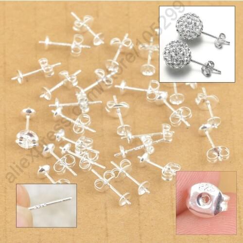Free Shipping Wholesale 500PCS Lot 925 Sterling Silver Jewelry Findings Ear Pin Pairs Stud Earrings With BACK STOPPERS