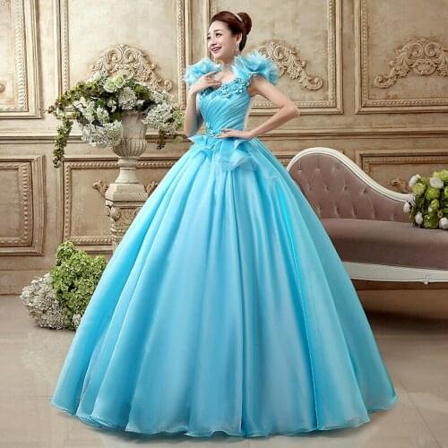 Free ship light blue flower ruffled plain medieval dress sissi princess Medieval Renaissance Gown Victorian Belle ball