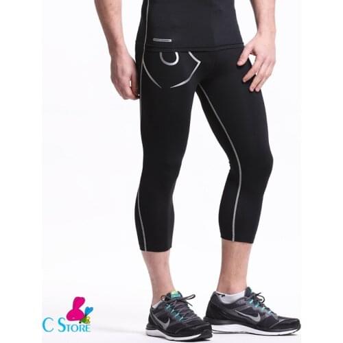 Top Quality Men Compression 3/4flexible Pants Quick Dry Elasticity Spandex Jogger Tights Fitness Pants Skinny Leggings Trousers