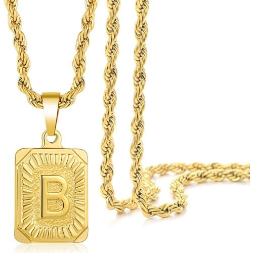 Initial Letter Pendant Necklace Mens Womens Capital Letter Yellow Gold Plated A Z Brass Box Chain