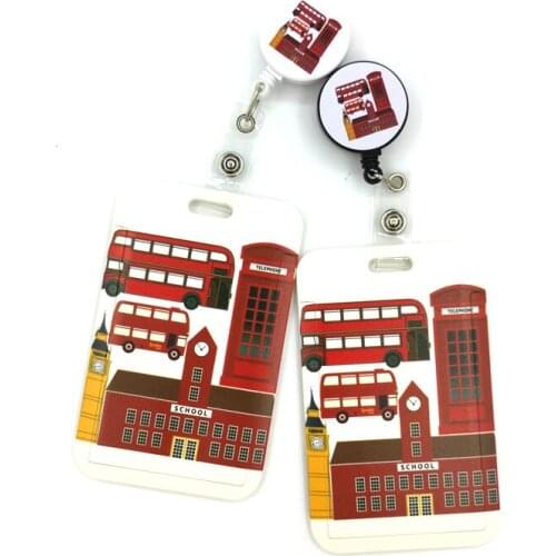England British Bus Cute Credit Card Cover Lanyard Bags Retractable Badge Reel Student Nurse Exhibition Enfermera