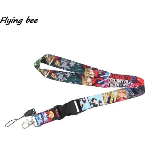 Flyingbee Anime Boy Alchemist Cartoon Style Anime Lovers Key Chain Lanyard Neck Strap For USB Badge Holder DIY Hang Rope X1479