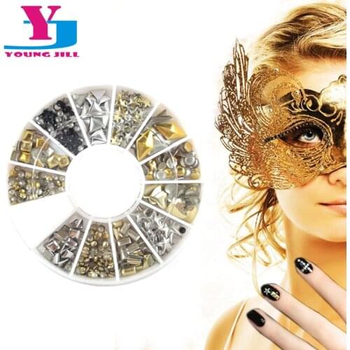 Hot Metallic Studs Nail Art Decorations 200pcs 12 Style Metallic Rhinestione 3D Nail Decoration Salon Beauty Tools Decor Sticker