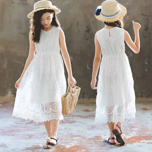 Summer Girl White Lace Bridesmaid Princess Dress Girls Party Wedding Evening Frocks First Communion Dresses Children Clothing