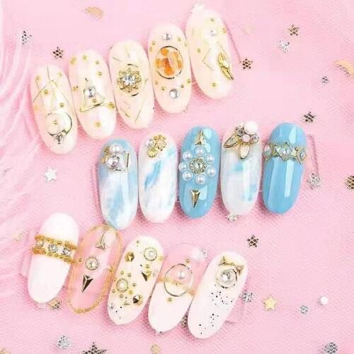 200Pcs/Bag Metal Gold-Silver Color Hollow Flat Back Star-moon multi-shape Metal Frame Nail 3DStuds Rivets Shiny Charm Stress