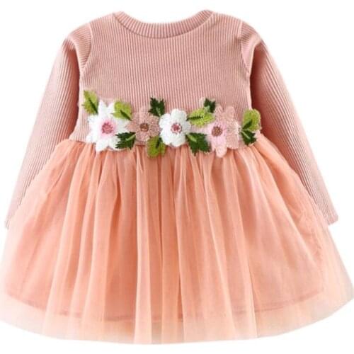Korean style cute Pretty Toddler Baby Girls dress Flower long sleeve lace Dress Princess Party Prom Tulle Dresses L30710
