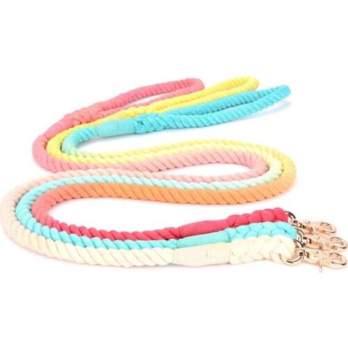 Multicolor Cotton Rope Collar Comfortable and Durable Pet Training Dog Leash Pet Supplies Basic Leashes 100% Cotton gradient