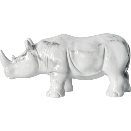 Marble Pattern Rhinoceros Ornaments Environmental Friendly Resin Ornaments for Modern Home Decor