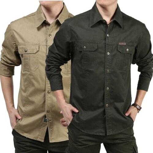 Men Shirts Long Sleeve Cotton Loose Military Cargo Shirts Outdoor Army Shirts Spring Autumn Male Clothing Plus Size 6XL