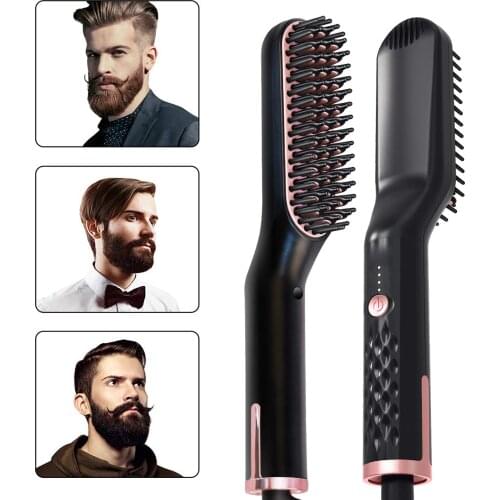 Men Beard Straightener Heated Beard Comb Ionic Hair Straightening Comb Hair Styling Straightener Brush For Men Quick Heating