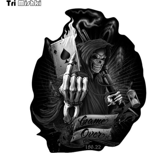 Tri Mishki WCS536 16x13cm game over skull Spades K playing cards sticker funny colorful car stickers auto automobile