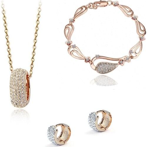 New 2020 Hot Sell Crystal Jewelry Set gold-color Necklace Earring Jewelry Sets Fashion For Women
