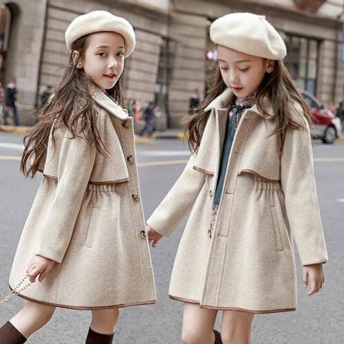 Children Girls Coats Outerwear Winter Girls Jackets Woolen Long Trench Teenagers Warm Clothes Kids Outfits For 4 6 8 10 12 Years