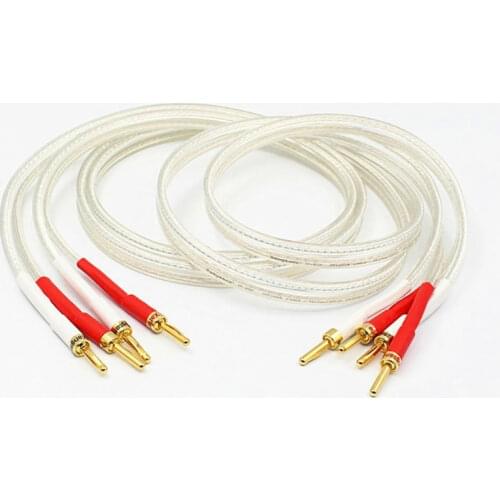 Pair Audiophile Silver-Plated 6N Home HiFi Audio Speaker Cable with Gold-Plated Banana Plug for Amplifier CD Player