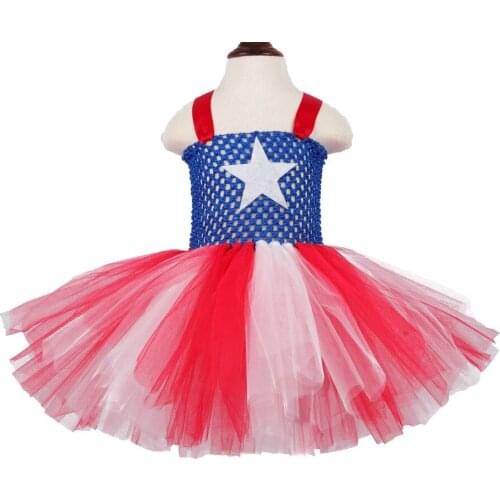 Captain Inspired TUTU Dress for Girls Baby Halloween Cosplay Costume Birthday Party Dress Kids Fluffy Halloween Costume