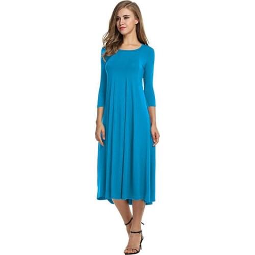 Sexy O-Neck Pleated Long Sleeve Party Mid-Length Dress Three Quarter Sleeve Summer New Casua Big Hem WomenS Clothing Vestidos